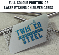 FULL COLOUR PRINTING  OR LASER ETCHING ON SILVER CARDS