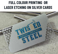 FULL COLOUR PRINTING  OR LASER ETCHING ON SILVER CARDS