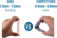OURS1.3mm - 1.5mmReal Wood COMPETITORS 0.6mm - 0.6mm Veneer