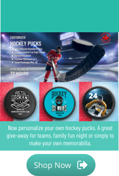 Shop Now Shop Now Now personalize your own hockey pucks. A great give-away for teams, family fun night or simply to make your own memorabilia.