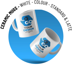 CERAMIC MUGS - WHITE - COLOUR - STANDARD & LATTE