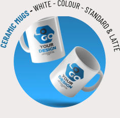 CERAMIC MUGS - WHITE - COLOUR - STANDARD & LATTE