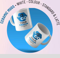 CERAMIC MUGS - WHITE - COLOUR - STANDARD & LATTE